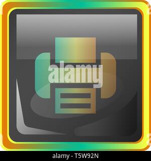 Stampa in grigio quadrato icona vettore illustrazione con il giallo e il verde dettagli su sfondo bianco Illustrazione Vettoriale