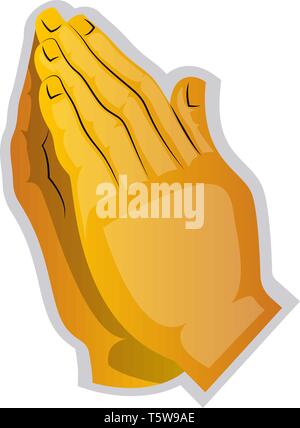 Illustrazione vettoriale di un giallo mani pregando su sfondo bianco Illustrazione Vettoriale