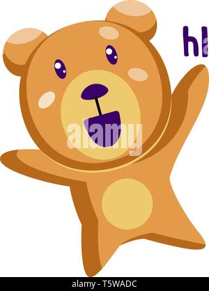 Marrone chiaro orsacchiotto dicendo Hi illustrazione vettoriale su sfondo bianco Illustrazione Vettoriale