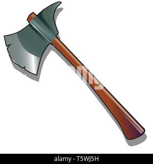 Ax in acciaio isolato su uno sfondo bianco. Le armi e le armature della Viking o cavaliere medievale. Vector cartoon close-up illustrazione. Illustrazione Vettoriale