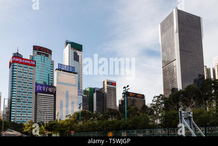 Grattacieli di Wan Chai district dell'Isola di Hong Kong Foto Stock