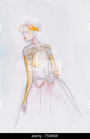 Sposa disegnati a mano ILLUSTRAZIONE DI MODA Foto Stock