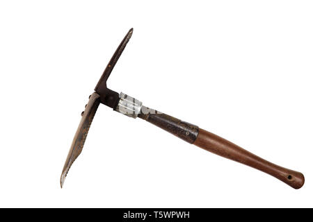 Militare pieghevole portatile pala, vecchia pala pala sporca, isolato su sfondo nero. , Alta risoluzione galleria di immagini. Foto Stock