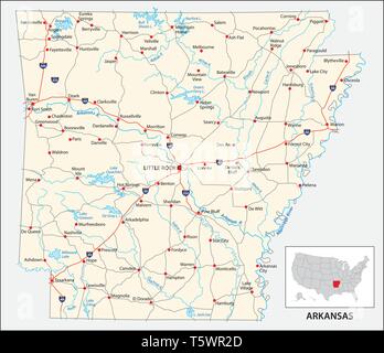 La mappa stradale di Stato americano di Arkansas Illustrazione Vettoriale