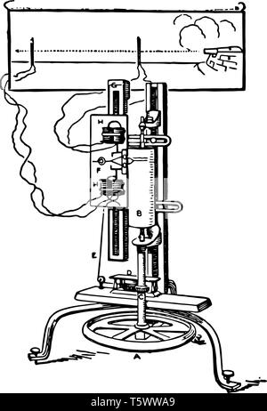 Questa immagine rappresenta la funzione di cronografo Bashforth che svolge la molla, vintage disegno della linea di incisione o illustrazione. Illustrazione Vettoriale