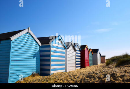 Spiaggia di capanne, southwold,, Suffolk, Inghilterra Foto Stock