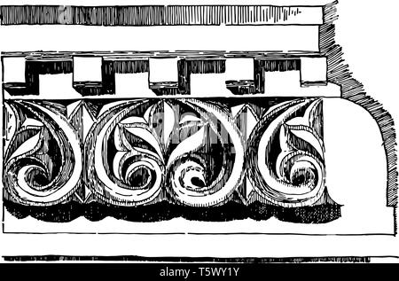Anthemion fregio Venezia Bisanzio modello ripetitivo ventola di foglie a forma di palma stilizzata lotus vintage disegno della linea di incisione o illustrazione. Illustrazione Vettoriale