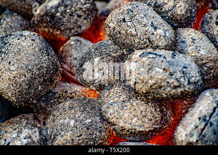 Hot barbecue brace viene incendiata in primo piano sullo sfondo Foto Stock