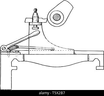 Questa immagine rappresenta la camma ruotando allegato per tornio, vintage disegno della linea di incisione o illustrazione. Illustrazione Vettoriale