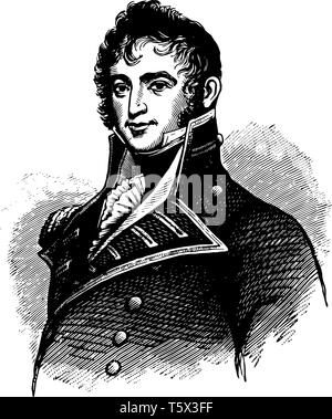 James Lawrence 1781 al 1813 egli era un American naval officer vintage disegno della linea di incisione o illustrazione Illustrazione Vettoriale