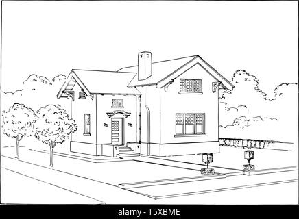 Governata contorno della casa è la progettazione e la costruzione di edifici certo indefinibile combinazione di design e qualità e di circostanze esterne vintag Illustrazione Vettoriale