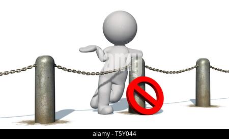 3D persone dietro le catene blocco e segno di stop - separati su bianco Foto Stock