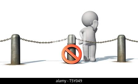 3D persone dietro le catene blocco e segno di stop - separati su bianco Foto Stock