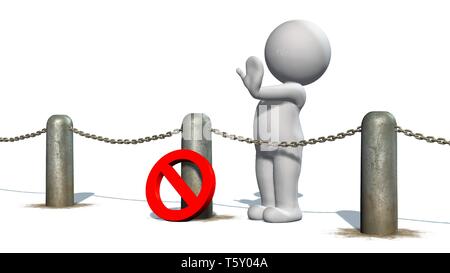 3D persone dietro le catene blocco e segno di stop - separati su bianco Foto Stock