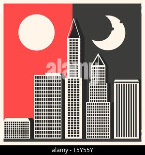 Il sole, la luna e le stelle. Giorno e Notte Banner vettore isolato. Illustrazione Vettoriale