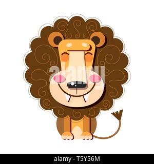 Disegnata a mano illustrazione vettoriale di un simpatico divertente Lion . Oggetti isolati. Design piatto. Concetto per bambini Stampa. Illustrazione Vettoriale