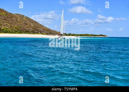 Barca a vela ormeggiata al Buck Island, St. Croix, Isole Vergini degli Stati Uniti Foto Stock