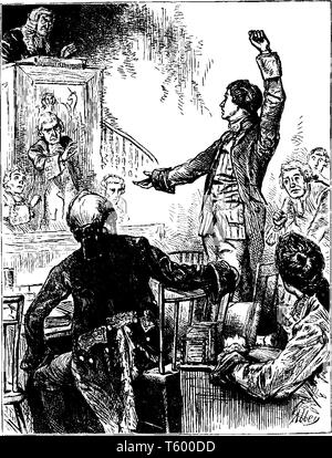 Un uomo di dare la parola alla folla in chiesa, vintage disegno della linea di incisione o illustrazione Illustrazione Vettoriale