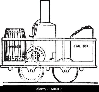 Cooper locomotiva fu il primo americano costruito locomotiva a vapore per operare su un supporto comune railroad, vintage disegno della linea o incisione illustratio Illustrazione Vettoriale