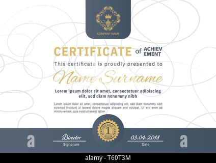 Gazzetta certificati bianchi con blu scuro design piatto elementi. Pulire Business design moderno Illustrazione Vettoriale