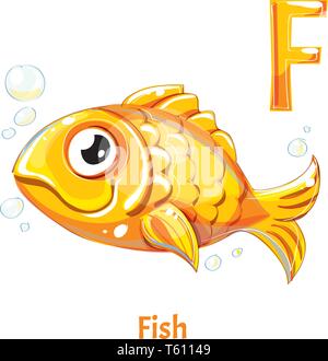 Alfabeto di vettore lettera F. Pesce Illustrazione Vettoriale