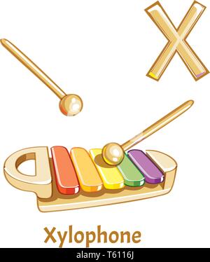Alfabeto di vettore lettera X. xilofono Illustrazione Vettoriale