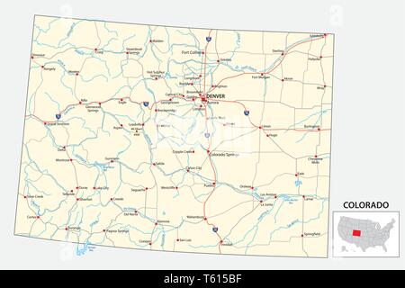 La mappa stradale di Stato americano del Colorado Illustrazione Vettoriale