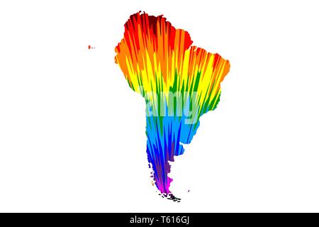 America del sud continente - mappa è progettato rainbow abstract pattern colorati, America Latina mappa fatta di esplosione di colori, Illustrazione Vettoriale
