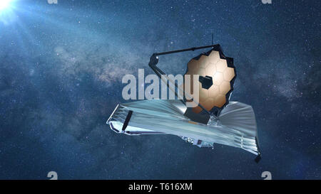 James Webb Space Telescope osservando una stella lontana (3d illustrazione, gli elementi di questa immagine sono arredate dalla NASA) Foto Stock