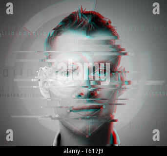 Glitch uomo faccia closeup Foto Stock