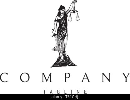 Signora giustizia statua vettore nero logo design 2 Illustrazione Vettoriale