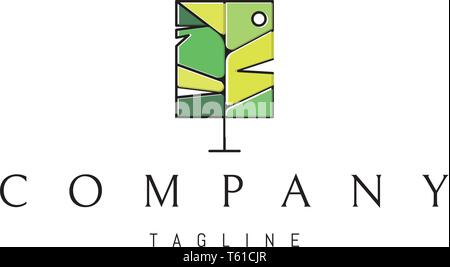 Albero quadrato verde astratto vector logo design Illustrazione Vettoriale