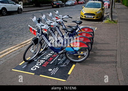 Solo mangiare sponsorizzato biciclette a noleggio in Marchmont, Edimburgo, Scozia, Regno Unito. Foto Stock