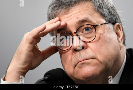 Pechino, USA. 9 apr, 2019. Stati Uniti Attorney General William Barr testimonia prima del sottocomitato per il commercio, la giustizia, la scienza, e relative agenzie, a Washington, DC, Stati Uniti, il 9 aprile 2019. Credito: Liu Jie/Xinhua/Alamy Live News Foto Stock