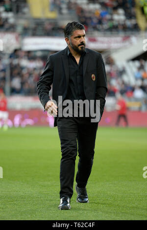 Torino, Italia. 28 apr, 2019. Il 28 aprile 2019, Stadio Olimpico di Torino, Torino, Italia; di calcio della Serie A, Torino contro il Milan; Gennaro Gattuso il coach di AC Milan Credit: Azione Plus immagini di sport/Alamy Live News Foto Stock