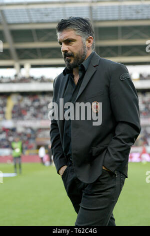 Torino, Italia. 28 apr, 2019. Il 28 aprile 2019, Stadio Olimpico di Torino, Torino, Italia; di calcio della Serie A, Torino contro il Milan; Gennaro Gattuso il coach di AC Milan Credit: Azione Plus immagini di sport/Alamy Live News Foto Stock