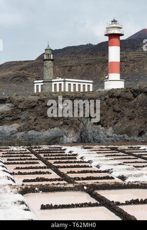 Le saline e il Faro di Fuencaliente, La Palma, Spagna. Foto Stock