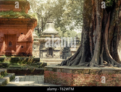 Indù Santuario tempio di Pashupatinath. Posto per la cerimonia di cremazione sul fiume Bagmati. Il Nepal, grande architettura religiosa a Kathmandu. Wonder World e h Foto Stock