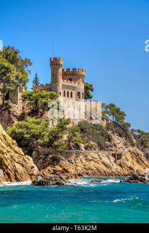 Castillo d'en Plaja castello, Lloret de Mar, Costa Brava Catalogna Foto Stock