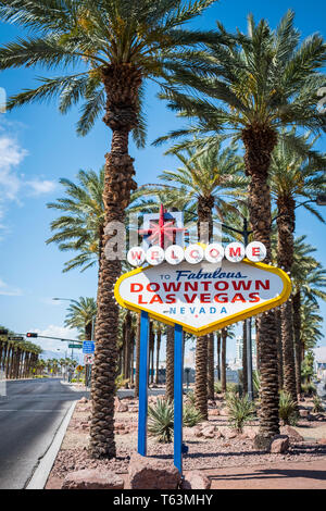 Iconico Benvenuto nella favolosa Strip di Las Vegas insegna al neon di Las Vegas, Nevada, STATI UNITI D'AMERICA Foto Stock