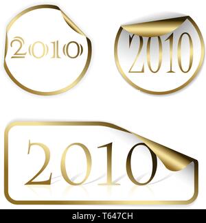 2010 su golden adesivi per un nuovo anno Illustrazione Vettoriale