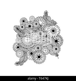 Disegnato a mano tecnologia steampunk elemento con ruota dentata. Doodle style design Illustrazione Vettoriale