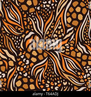 Astratta disegnata a mano combinato di pelle di animale Vector Seamless Pattern. Zebra, Cheetah. Tiger e Leopard pelliccia. Alla Moda Stampa Illustrazione Vettoriale