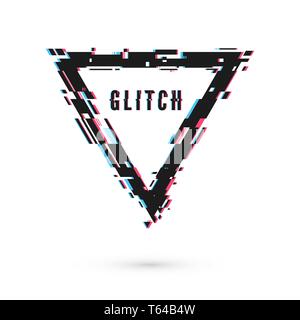 Banner triangolare con effetto di distorsione - glitch. La tecnologia digitale moderna poster e volantini modello. Illustrazione di vettore isolato su bianco backgrou Illustrazione Vettoriale