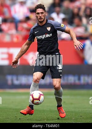 GIRONA, 28-04-2019. LaLiga 2018/ 2019, la data 35. Girona-Sevilla. Sergio Gomez di Sevilla FC durante il gioco Girona 1-0 Sevilla Foto Stock