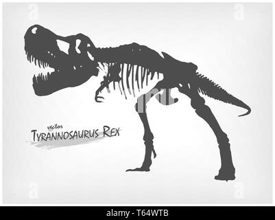 Tyrannosaurus Rex skeleton silhouette grigio sul gradiente dello sfondo . Vector . Illustrazione Vettoriale