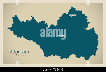 Mappa moderno - Biberach contea di Baden Wuerttemberg DE Illustrazione Vettoriale