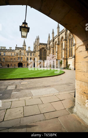 La parte anteriore del quadrangolo, New College di Oxford, mostrando la cappella a destra. Foto Stock