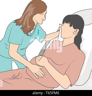 OBGYN check-up - donna incinta nel letto di ospedale Illustrazione Vettoriale