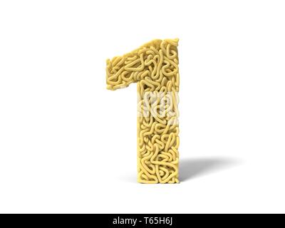 Pasta in forma di numero 1. ricci spaghetti per la cottura. 3d illustrazione Foto Stock